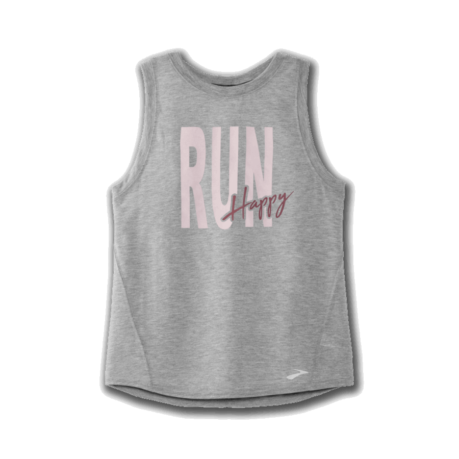 Brooks Distance Graphic Tank Heather Ash-Run Happy